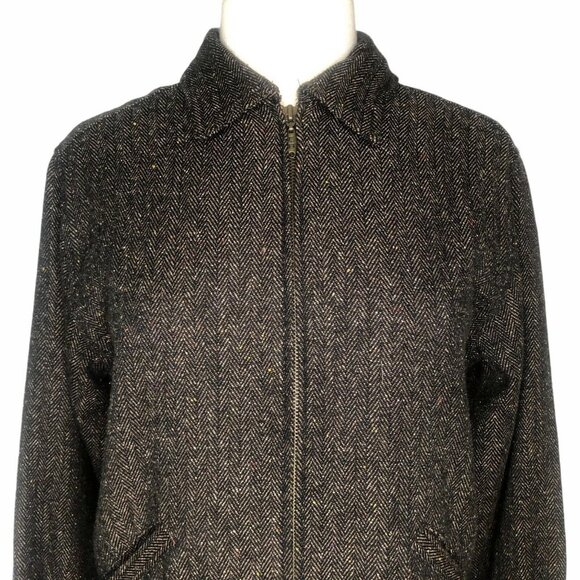 Christopher & Banks Tweed Jacket Blazer Womens Medium Brown Front Zipper - Picture 3 of 8